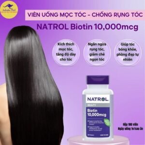 Viên uống hỗ trợ mọc tóc Natrol Biotin 10.000 mcg của Mỹ 100 viên 