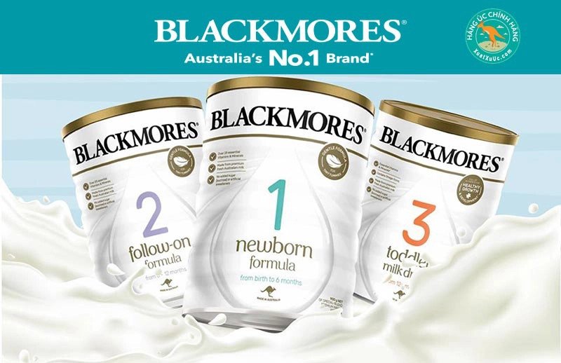 Ba hộp sữa Blackmores số 1, 2, 3 minh họa các loại sữa Blackmores hiện có cho trẻ