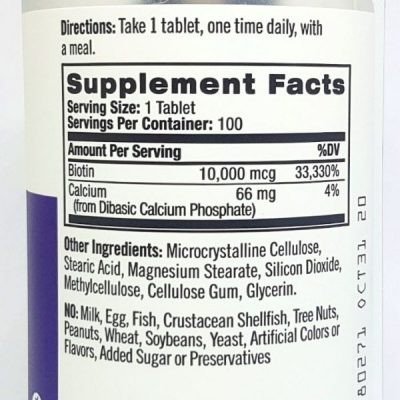 Bảng thành phần chính của Natrol Biotin 10000mcg