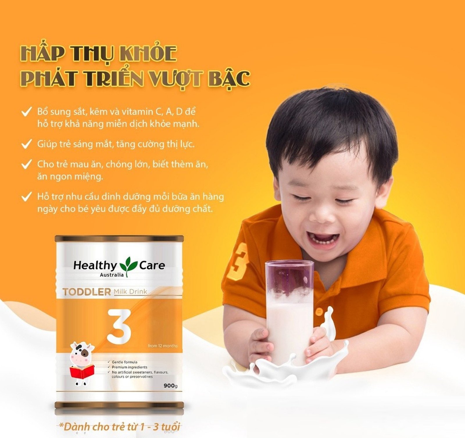 Bé vui vẻ và khỏe mạnh nhờ sữa Healthy Care số 3 từ Úc