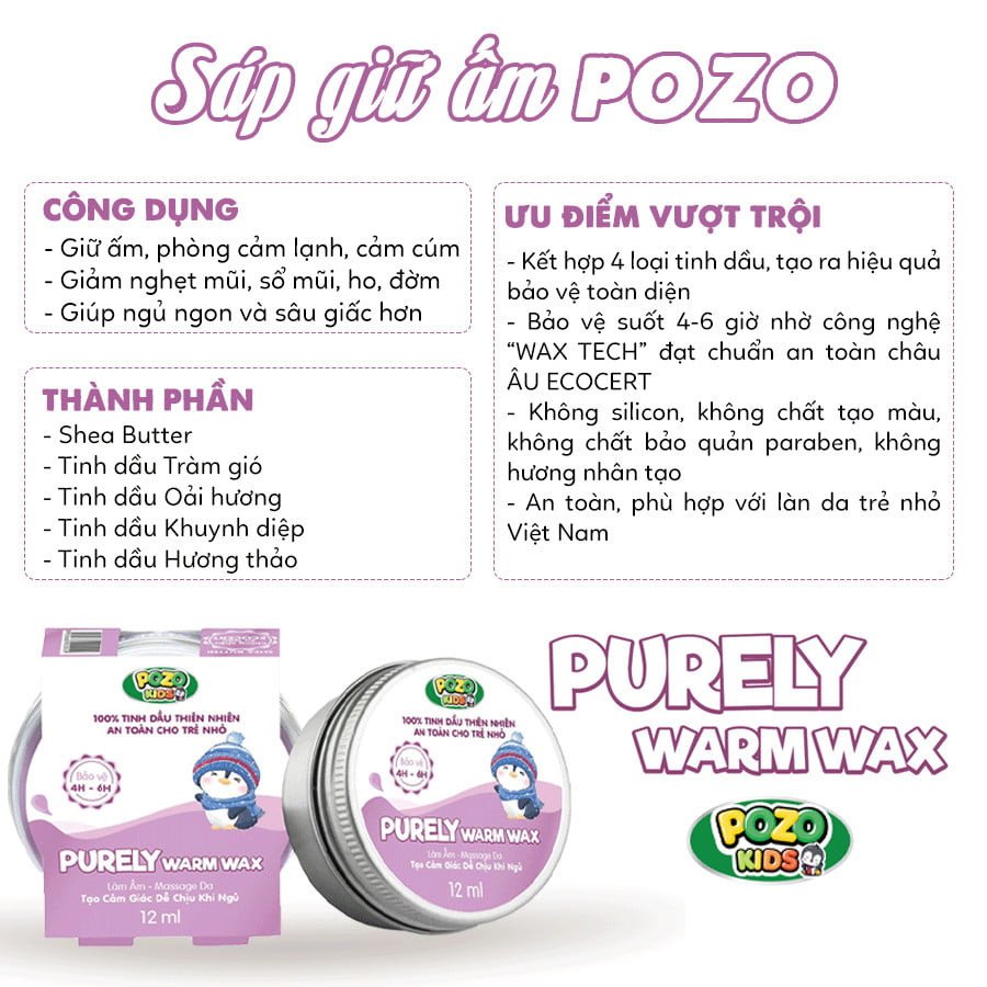 Bộ đôi sáp ấm cho bé Pozokids giúp giữ ấm cơ thể bé cả ngày và đêm
