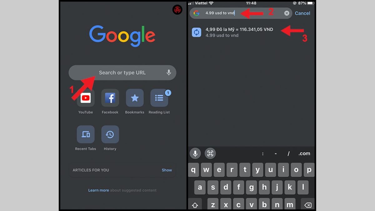 Giao diện tìm kiếm cách quy đổi tiền đô trên Google