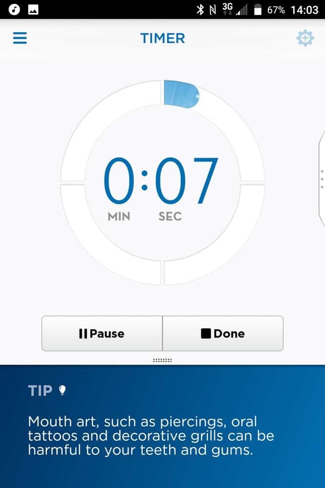 Giao diện ứng dụng Oral-B hiển thị quá trình chải răng cho bàn chải điện Smart 4 4000