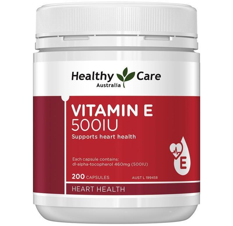 Hình ảnh chai vitamin E của Úc Healthy Care 500IU màu đỏ