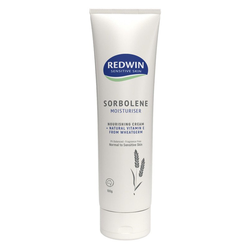 Hình ảnh kem dưỡng ẩm Redwin Sorbolene Moisturiser 100g với Vitamin E, giúp cấp ẩm sâu và làm dịu da nhạy cảm.