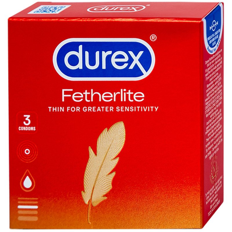 Hộp bao cao su Durex Fetherlite màu đỏ với 3 chiếc, an toàn và siêu mỏng
