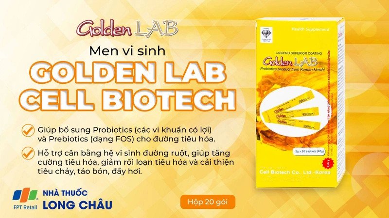 Hộp men vi sinh Golden Lab Cell Biotech, một lựa chọn phổ biến giúp cải thiện tiêu hóa cho trẻ nhỏ.