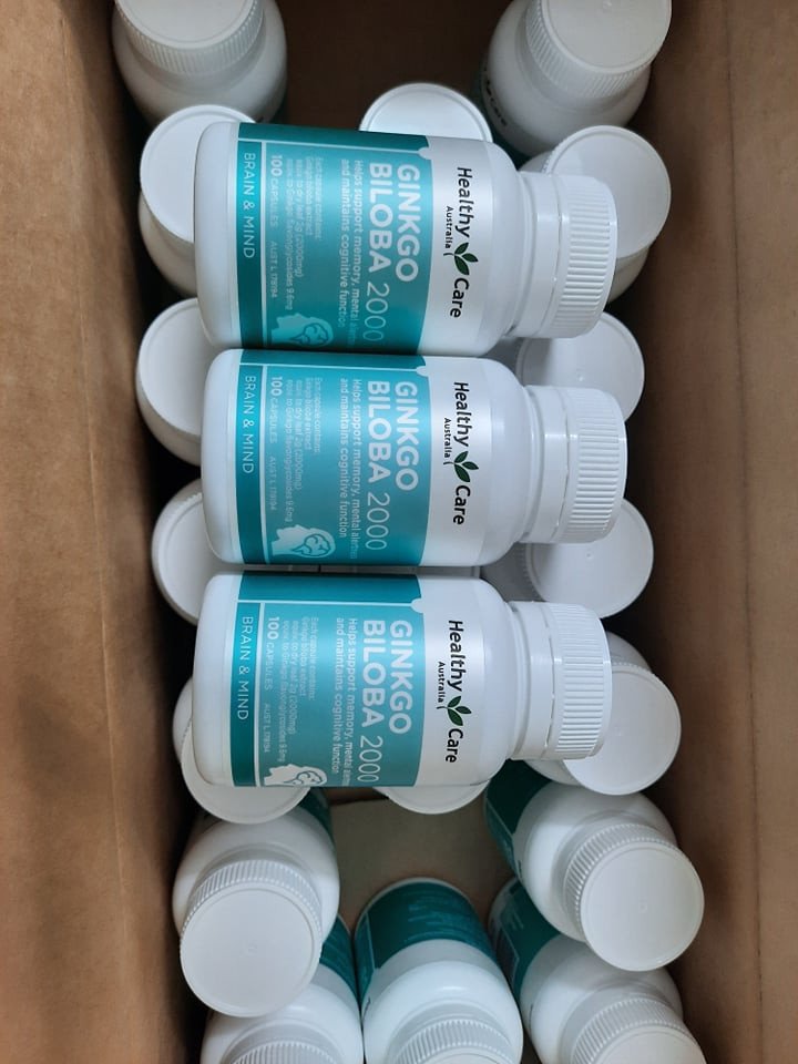 Hộp sản phẩm bổ não Ginkgo Biloba 2000 (mẫu mới) chính hãng từ Healthy Care