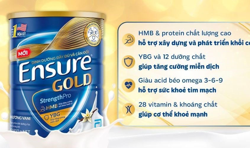 Hộp sữa bột Ensure Gold StrengthPro hương vani, giải pháp dinh dưỡng cao cấp cho người ốm