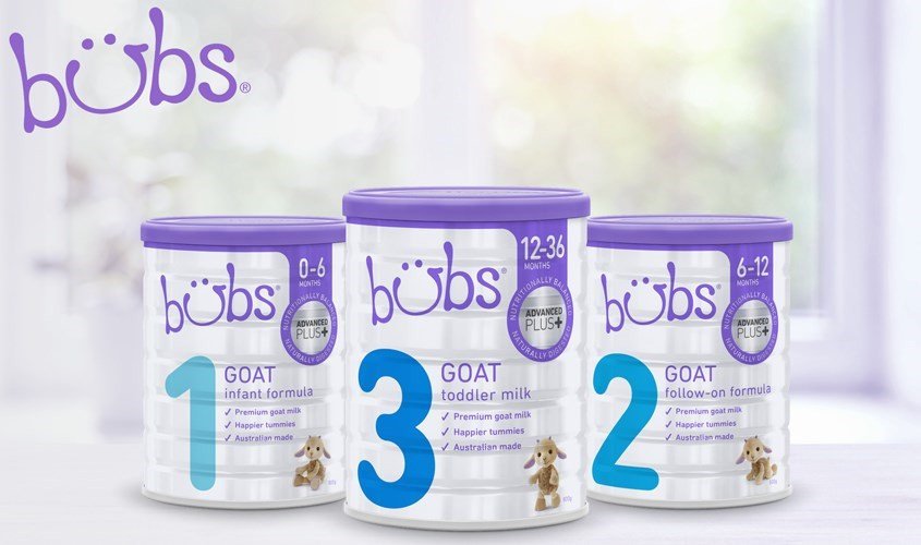 Hộp sữa Bubs Goat Milk màu xanh ngọc, nhãn hiệu sữa dê organic