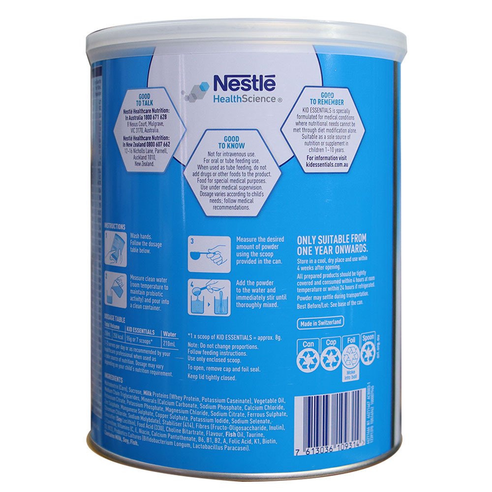 Hộp sữa Kid Essentials Úc Nestlé 800g hỗ trợ tăng cân cho trẻ biếng ăn