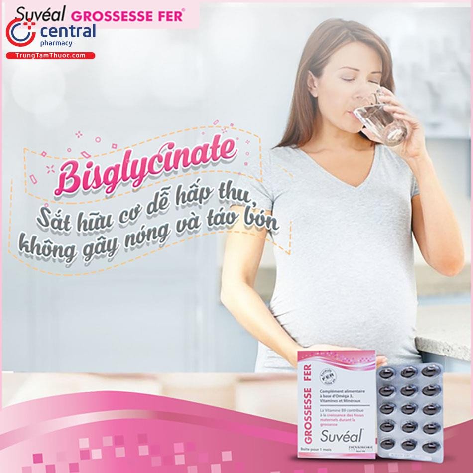 Hộp Suveal Grossesse Fer từ Pháp, giải thích suveal là thuốc gì trong việc hỗ trợ thai kỳ
