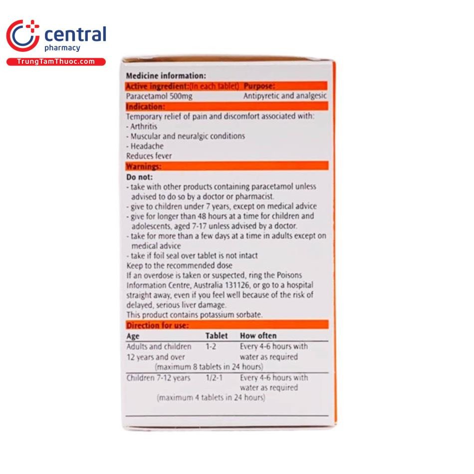Hộp thuốc Panamax 500mg
