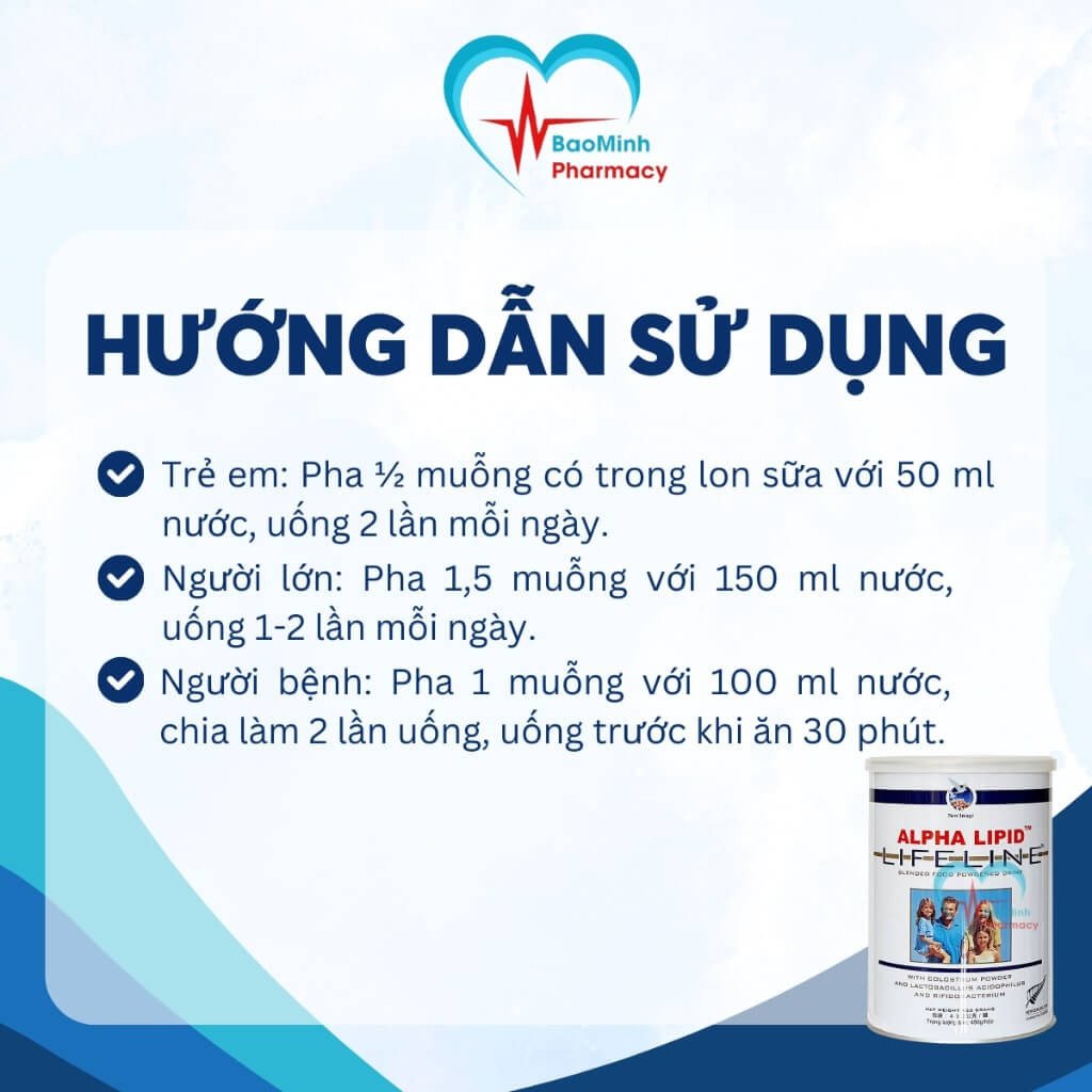 Hướng dẫn chi tiết về liều lượng sử dụng sữa Alpha Lipid cho các nhóm đối tượng khác nhau.