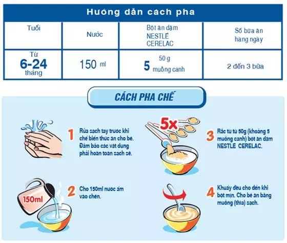 Hướng dẫn pha bột ăn dặm Nestle Cerelac đúng cách