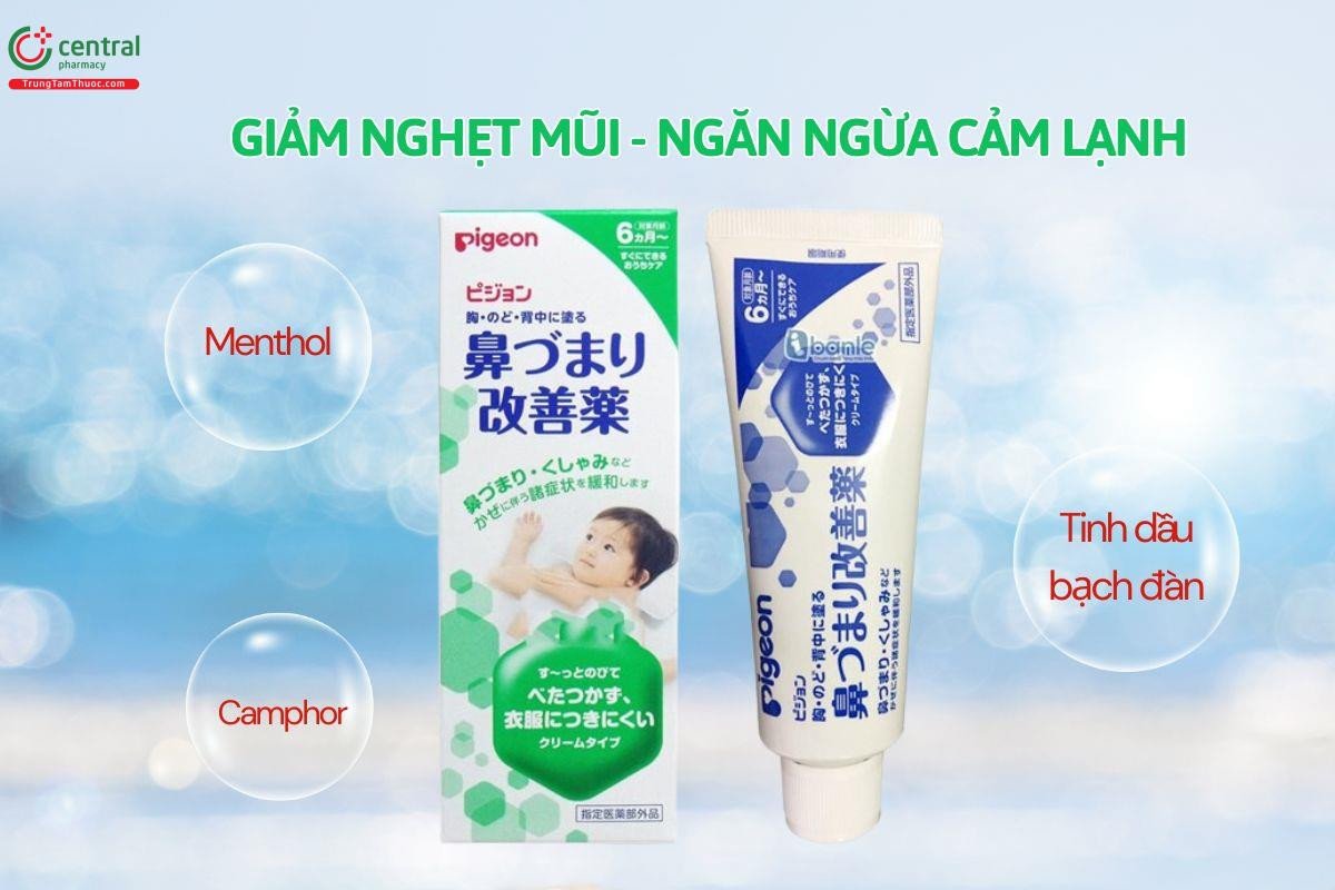 Kem bôi ấm ngực Pigeon Nhật Bản giúp bé dễ thở khi bị nghẹt mũi