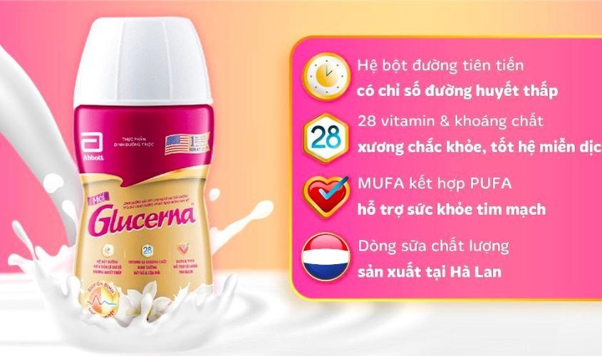 Lốc 6 chai sữa Abbott Glucerna pha sẵn hương vani, phù hợp là sữa cho người ốm, dễ tiêu hóa