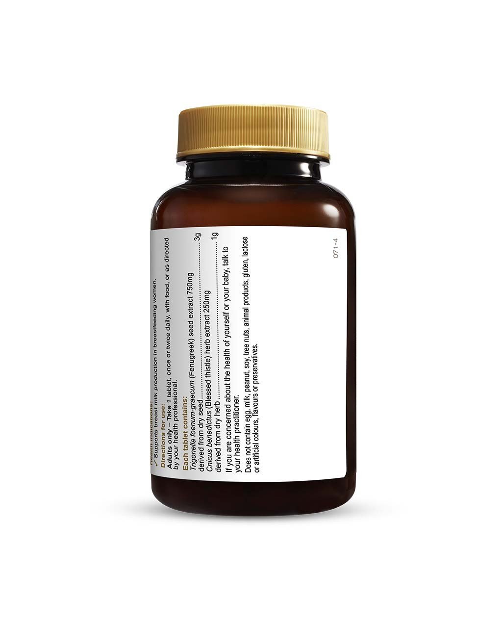 Mặt sau của lọ Herbs of Gold Breastfeeding Support 60 viên với thông tin thành phần