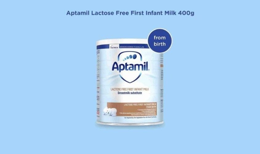 Sản phẩm sữa Aptamil Lactose Free màu xanh dương, chuyên biệt cho trẻ dị ứng đường sữa