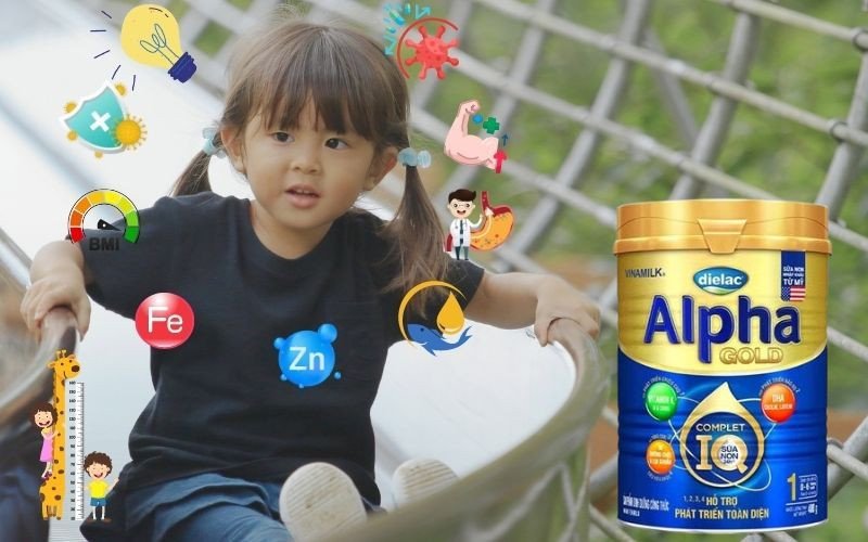 Sản phẩm sữa Dielac Alpha Gold, với công thức tăng cường phát triển trí não và chiều cao