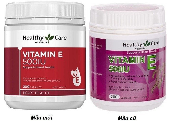 So sánh hai mẫu bao bì vitamin E Healthy Care của Úc cũ và mới