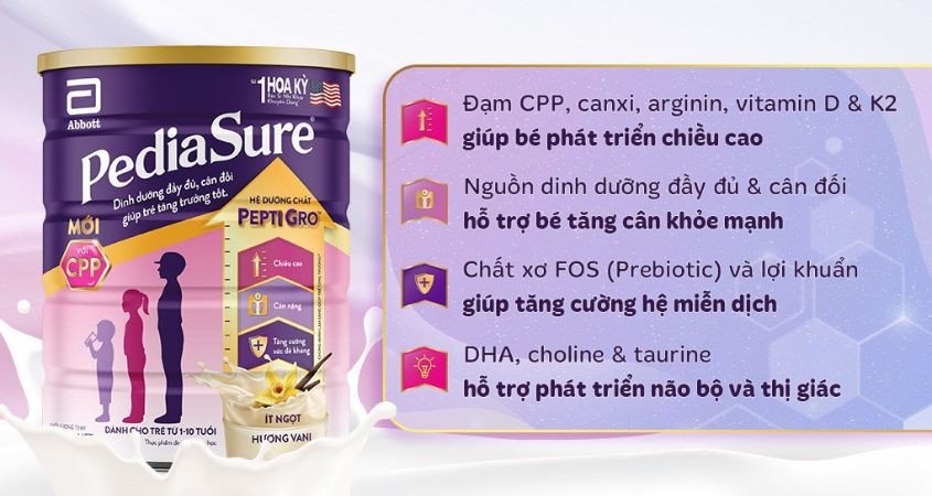 Sữa bột Abbott PediaSure BA hương vani 800g (1 - 10 tuổi) cải thiện sức đề kháng