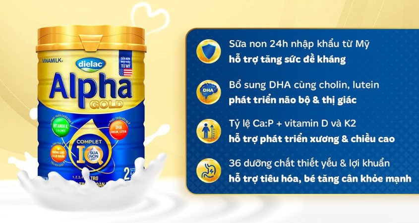 Sữa bột Dielac Alpha Gold IQ số 2 (sữa non) 800g cho bé 6-12 tháng