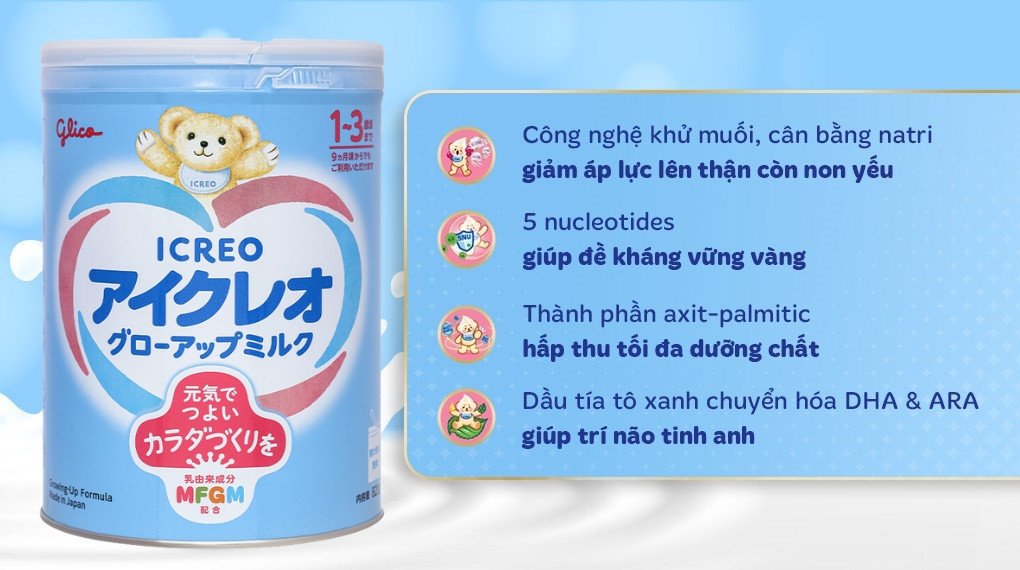 Sữa bột Glico Icreo số 1 hỗ trợ sức đề kháng và tiêu hóa