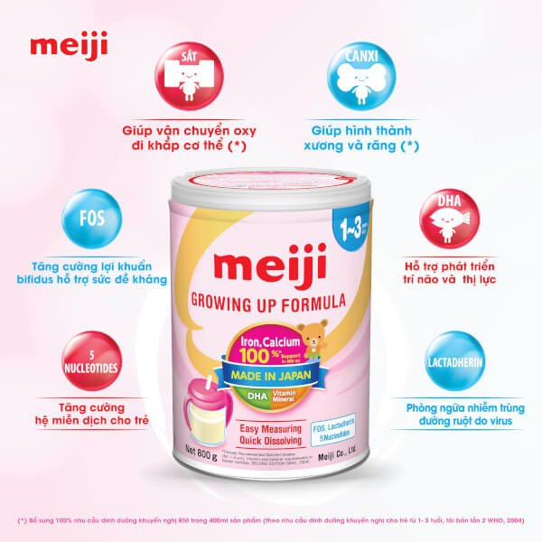 Sữa Meiji Nhật Bản chứa DHA và ARA hàm lượng cao cho sự phát triển trí não