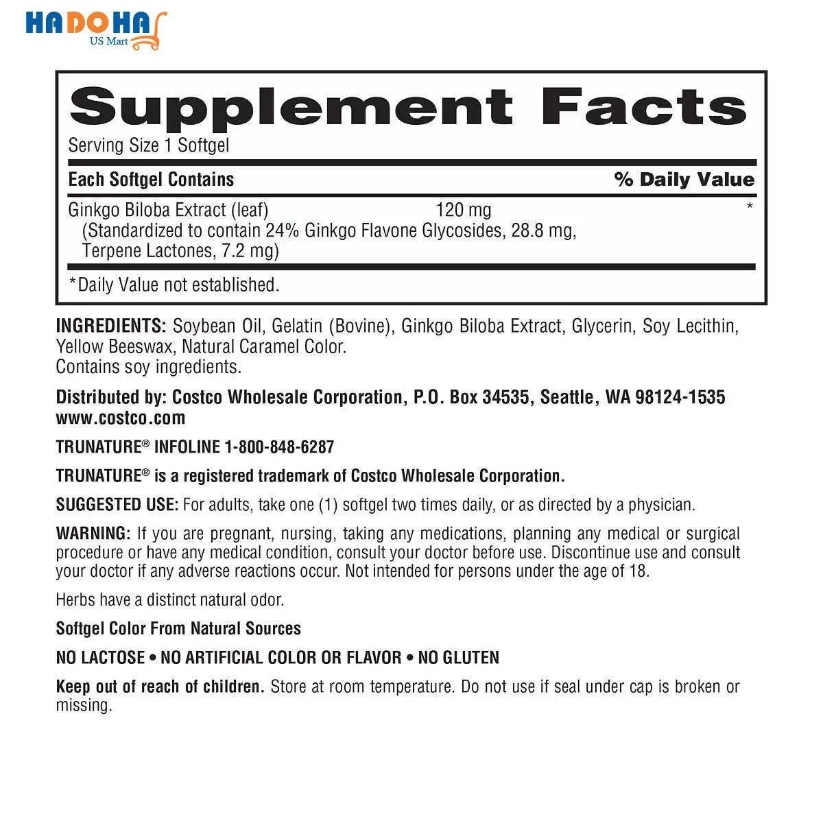 Thành phần chính trong thuốc Giloba của Mỹ 120mg của Trunature
