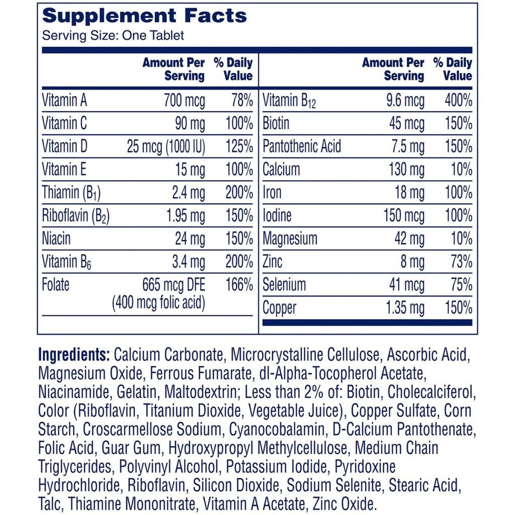 Thành phần dinh dưỡng đa dạng trong vitamin tổng hợp của Mỹ dành cho phụ nữ