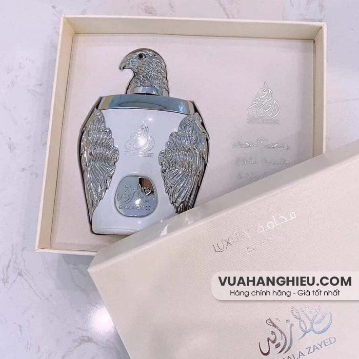 Thiết kế nước hoa đại bàng trắng Ghala Zayed Silver Luxury EDP sang trọng