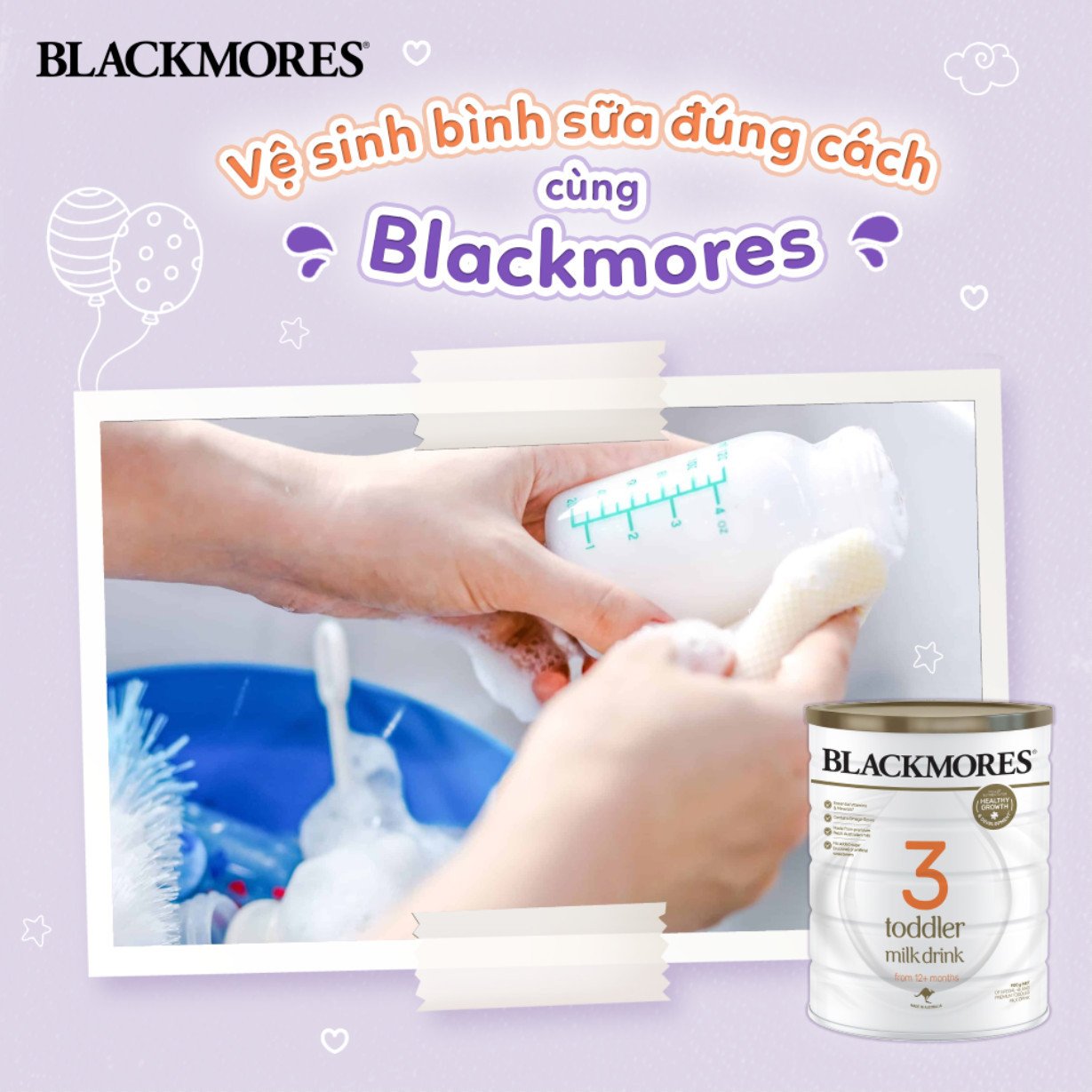 Vệ sinh bình sữa trước khi pha Blackmores 3
