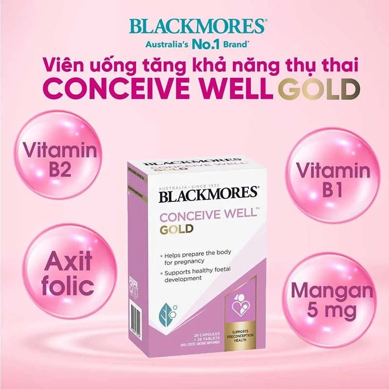 Viên bổ trứng Blackmores Conceive Well Gold với viên nén và viên nang mềm