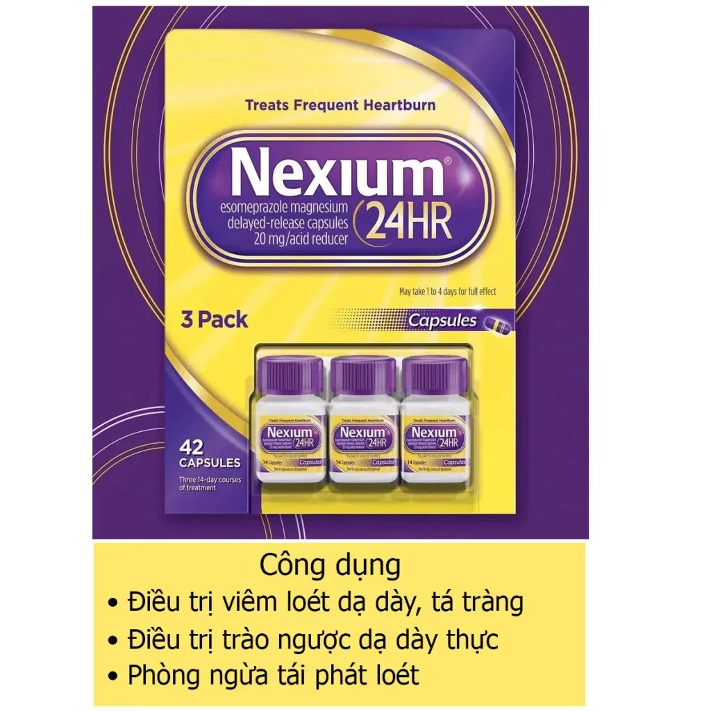 Viên uống Nexium 24HR màu tím, giúp giảm axit dạ dày hiệu quả
