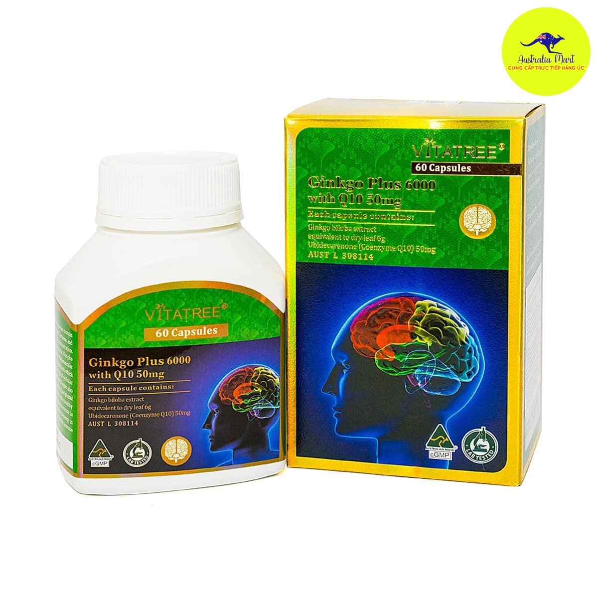Viên uống hỗ trợ tuần hoàn não Vitatree Ginkgo Q10 6000 Viên uống hỗ trợ tuần hoàn não Vitatree Ginkgo Q10 6000
