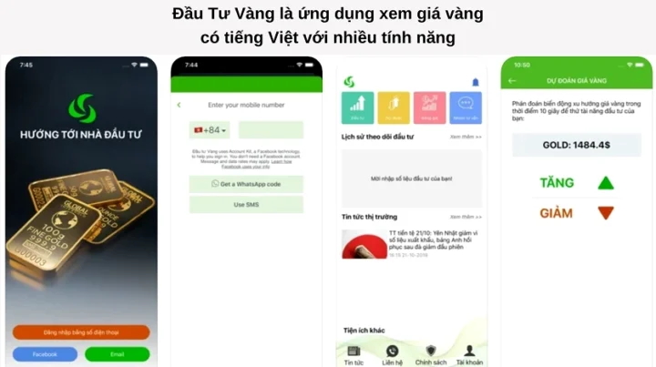 Biểu đồ giá vàng hiển thị trên smartphone