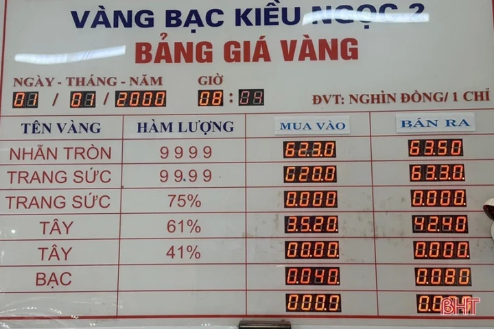 Người dân xem giá vàng tại cửa hàng