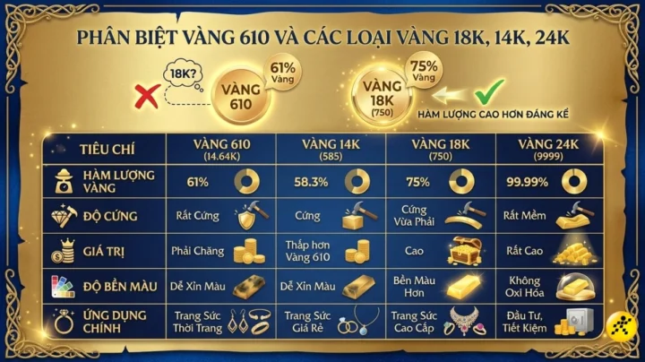 Vàng 610 Là Gì? Cập Nhật Giá Vàng 610 Mới Nhất 2026 Trang sức vàng 610